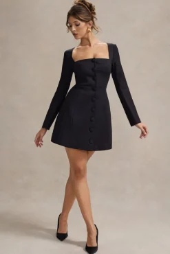 Andie | Black Tailored Square-Neck Mini Dress