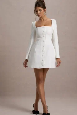Andie | White Tailored Square-Neck Mini Dress