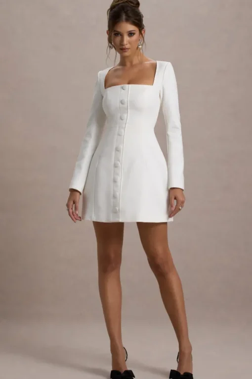 Andie | White Tailored Square-Neck Mini Dress