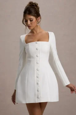 Andie | White Tailored Square-Neck Mini Dress