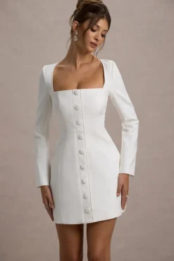 Andie | White Tailored Square-Neck Mini Dress