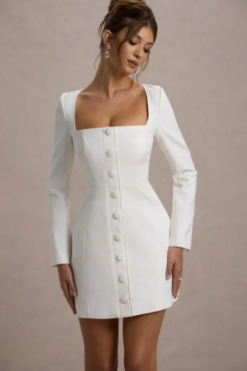 Andie | White Tailored Square-Neck Mini Dress