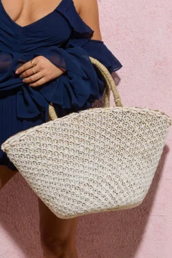 Anguilla | White Crochet Bucket Tote Bag With Shells