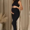 Anika | Black High-Neck Sleeveless Split Maternity Maxi Dress