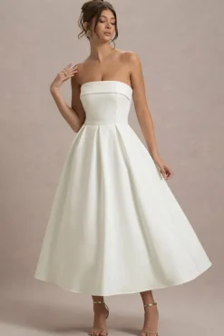 Annalise | Ecru Bandeau Skater Midi Dress