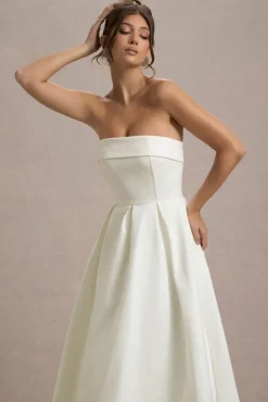 Annalise | Ecru Bandeau Skater Midi Dress