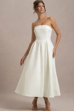 Annalise | Ecru Bandeau Skater Midi Dress