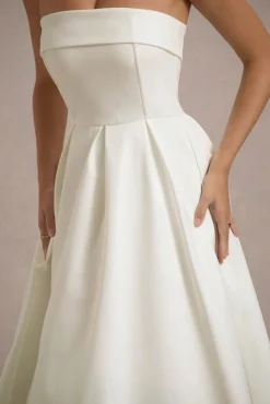 Annalise | Ecru Bandeau Skater Midi Dress