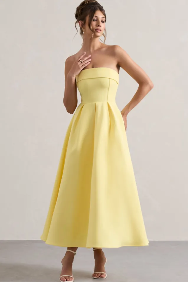 Annalise | Lemon Bandeau Skater Midi Dress