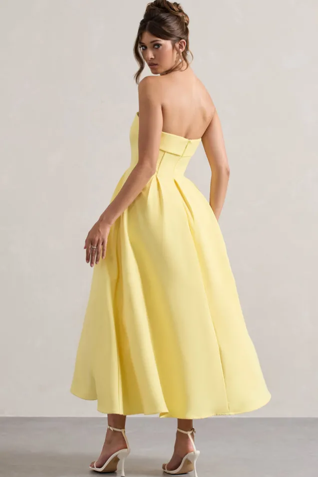 Annalise | Lemon Bandeau Skater Midi Dress