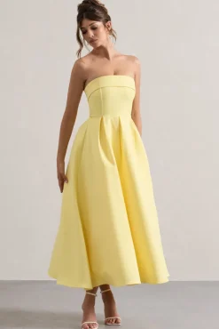 Annalise | Lemon Bandeau Skater Midi Dress