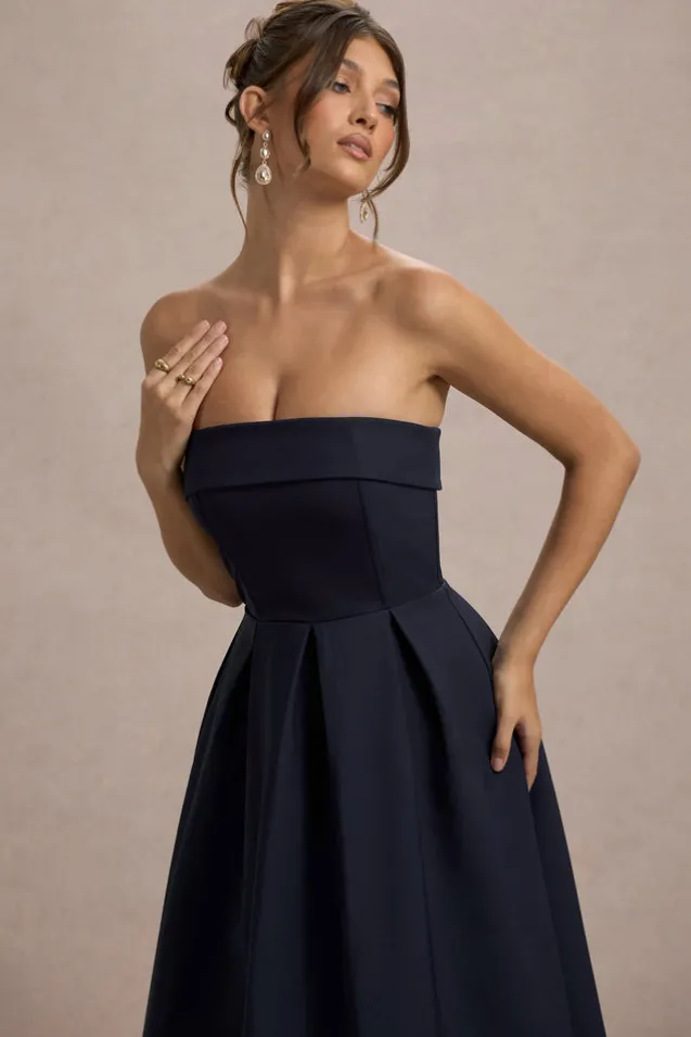 Annalise | Navy Bandeau Skater Midi Dress