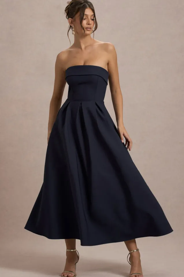 Annalise | Navy Bandeau Skater Midi Dress