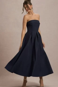 Annalise | Navy Bandeau Skater Midi Dress