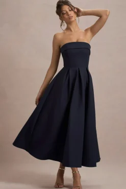 Annalise | Navy Bandeau Skater Midi Dress