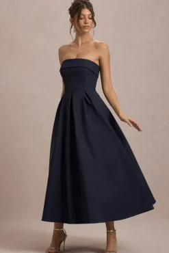 Annalise | Navy Bandeau Skater Midi Dress