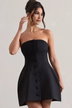 Anniston | Black Bandeau Tailored Buttoned Mini Dress