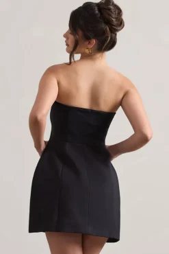 Anniston | Black Bandeau Tailored Buttoned Mini Dress