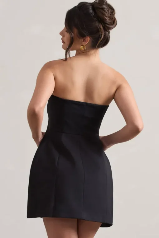 Anniston | Black Bandeau Tailored Buttoned Mini Dress