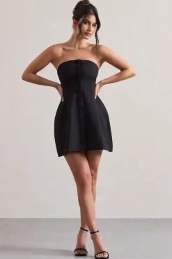 Anniston | Black Bandeau Tailored Buttoned Mini Dress