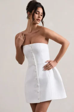 Anniston | White Bandeau Tailored Buttoned Mini Dress