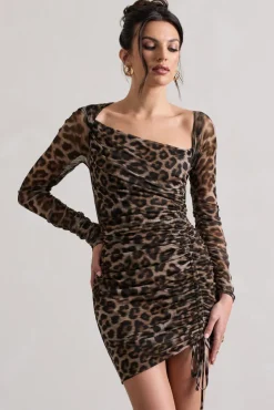 Aphrodite | Leopard Print Asymmetric Ruched Side Mini Dress