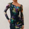 Aphrodite | Watercolour Print Asymmetric Ruched Side Mini Dress