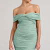 Appreciate | Sage Off The Shoulder Ruched Mini Dress