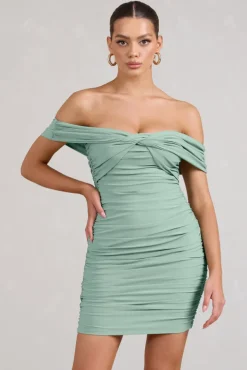 Appreciate | Sage Off The Shoulder Ruched Mini Dress