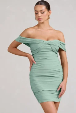 Appreciate | Sage Off The Shoulder Ruched Mini Dress