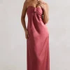 April | Rose Pink Satin Sweetheart Maxi Dress