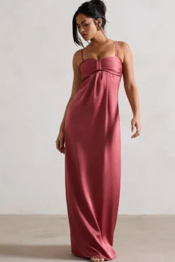 April | Rose Pink Satin Sweetheart Maxi Dress