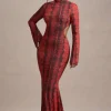 Arabia | Red Snake Print High-Neck Cut-Out Maxi Dress