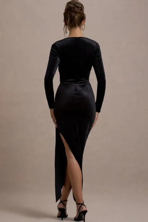 Arcadia | Black Velvet Plunge-Neck Wrap Maxi Dress