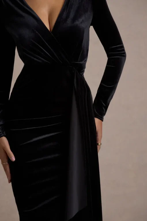 Arcadia | Black Velvet Plunge-Neck Wrap Maxi Dress
