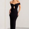 Arella | Black One Shoulder Twist Front Maxi Dress