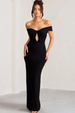 Arella | Black One Shoulder Twist Front Maxi Dress