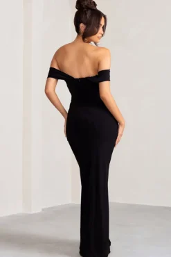 Arella | Black One Shoulder Twist Front Maxi Dress