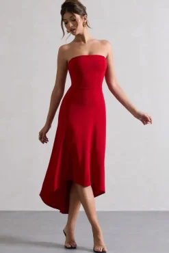Ariela | Red Bandeau High-Low Midi Dress