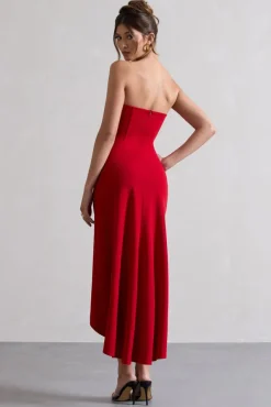 Ariela | Red Bandeau High-Low Midi Dress