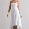 Ariela | White Bandeau High-Low Midi Dress