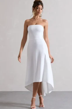 Ariela | White Bandeau High-Low Midi Dress