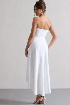 Ariela | White Bandeau High-Low Midi Dress