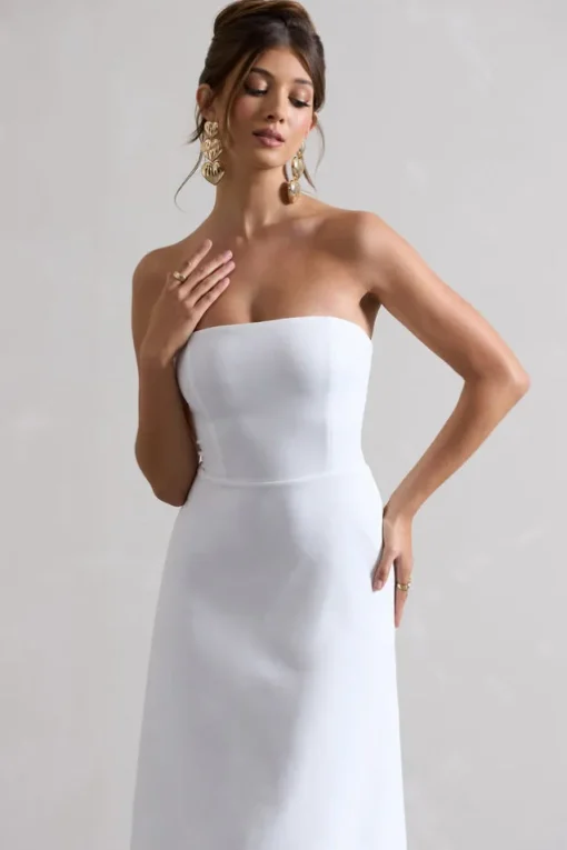 Ariela | White Bandeau High-Low Midi Dress