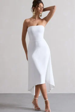 Ariela | White Bandeau High-Low Midi Dress