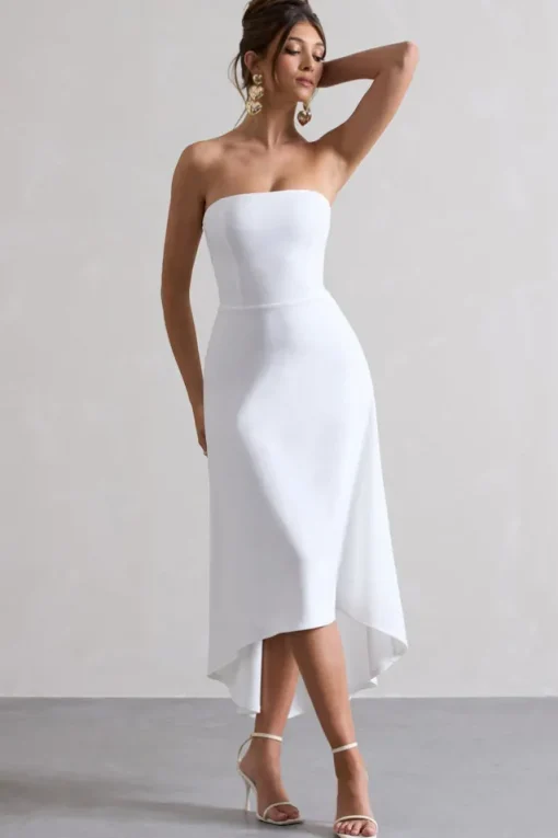 Ariela | White Bandeau High-Low Midi Dress
