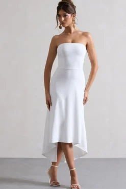 Ariela | White Bandeau High-Low Midi Dress