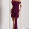 Arielle | Plum Asymmetric Mini Dress With Tie Sash