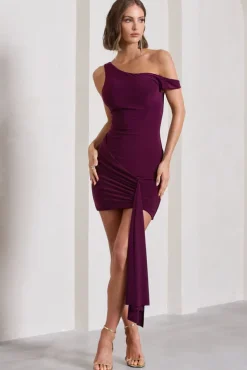 Arielle | Plum Asymmetric Mini Dress With Tie Sash