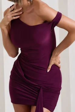 Arielle | Plum Asymmetric Mini Dress With Tie Sash